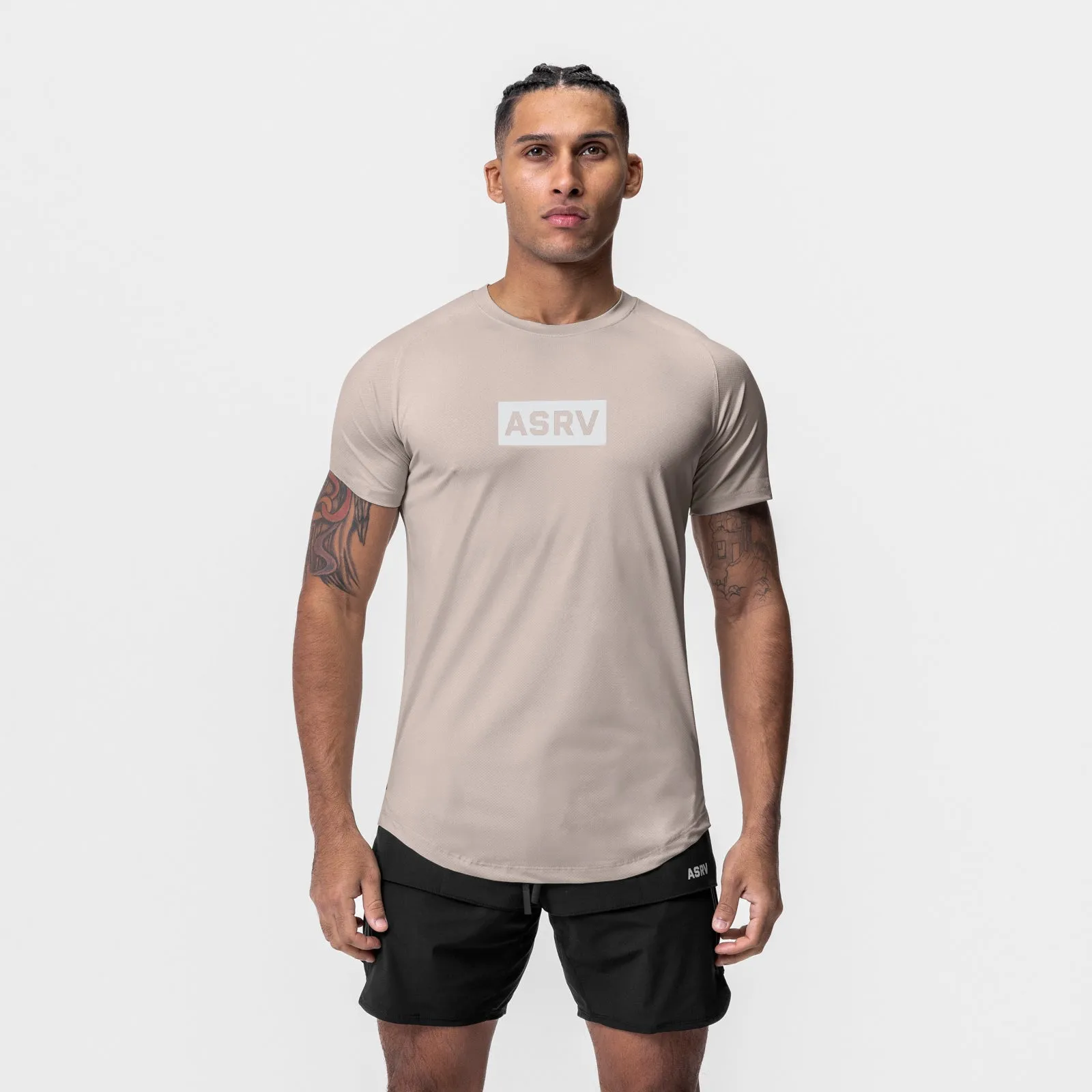 0660. AeroSilver® Established Tee - Chai "Box Logo"