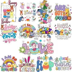 13 Cartoon Easter Day Pooh Bear Designs Bundle PNG