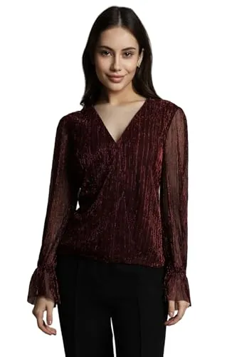 Allen Solly Women's Regular Fit Blouse (Maroon)