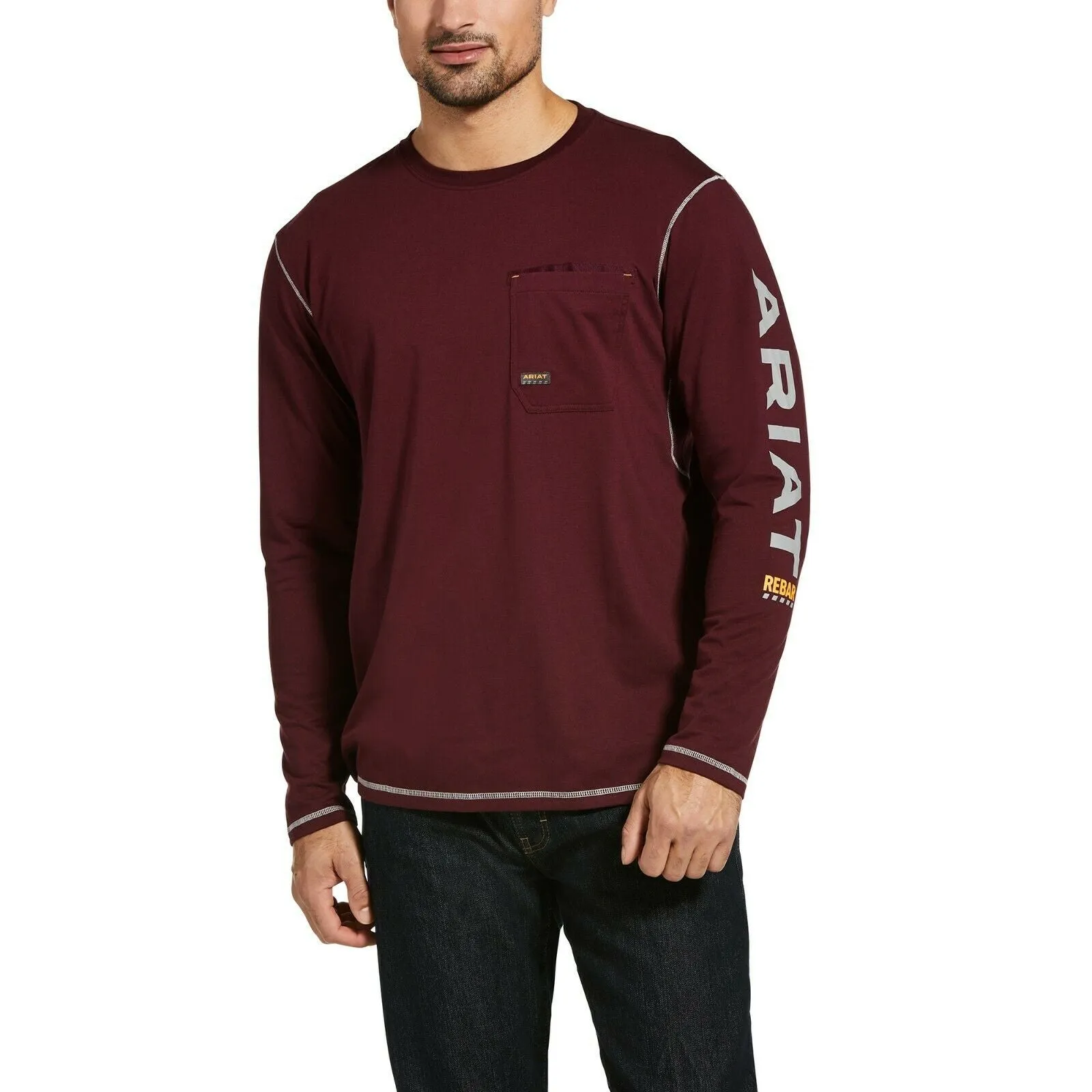 Ariat® Men's Rebar™ Workman Logo Malbec Red Pocket T-Shirt 10032963