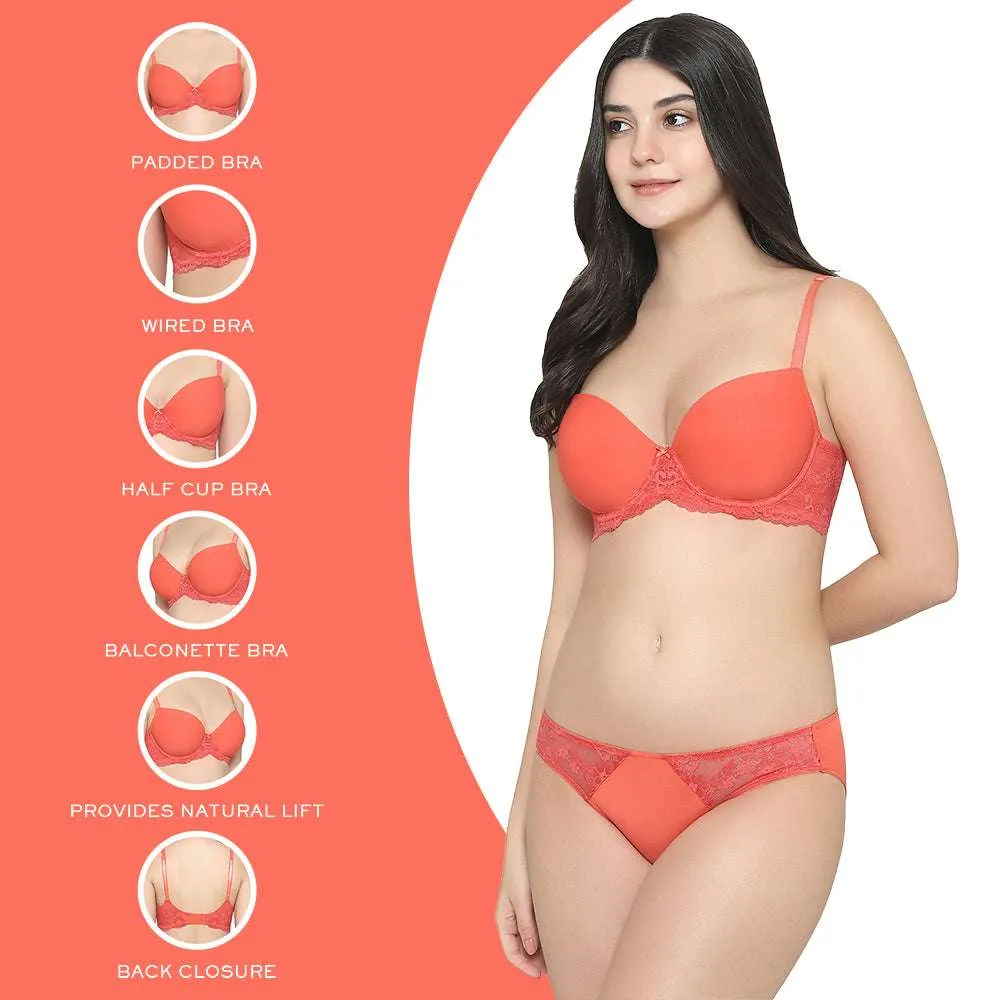 Balcony & Beyond Padded Wired Half Cup Everyday Wear Smooth Finish Fashion Bra - Orange
