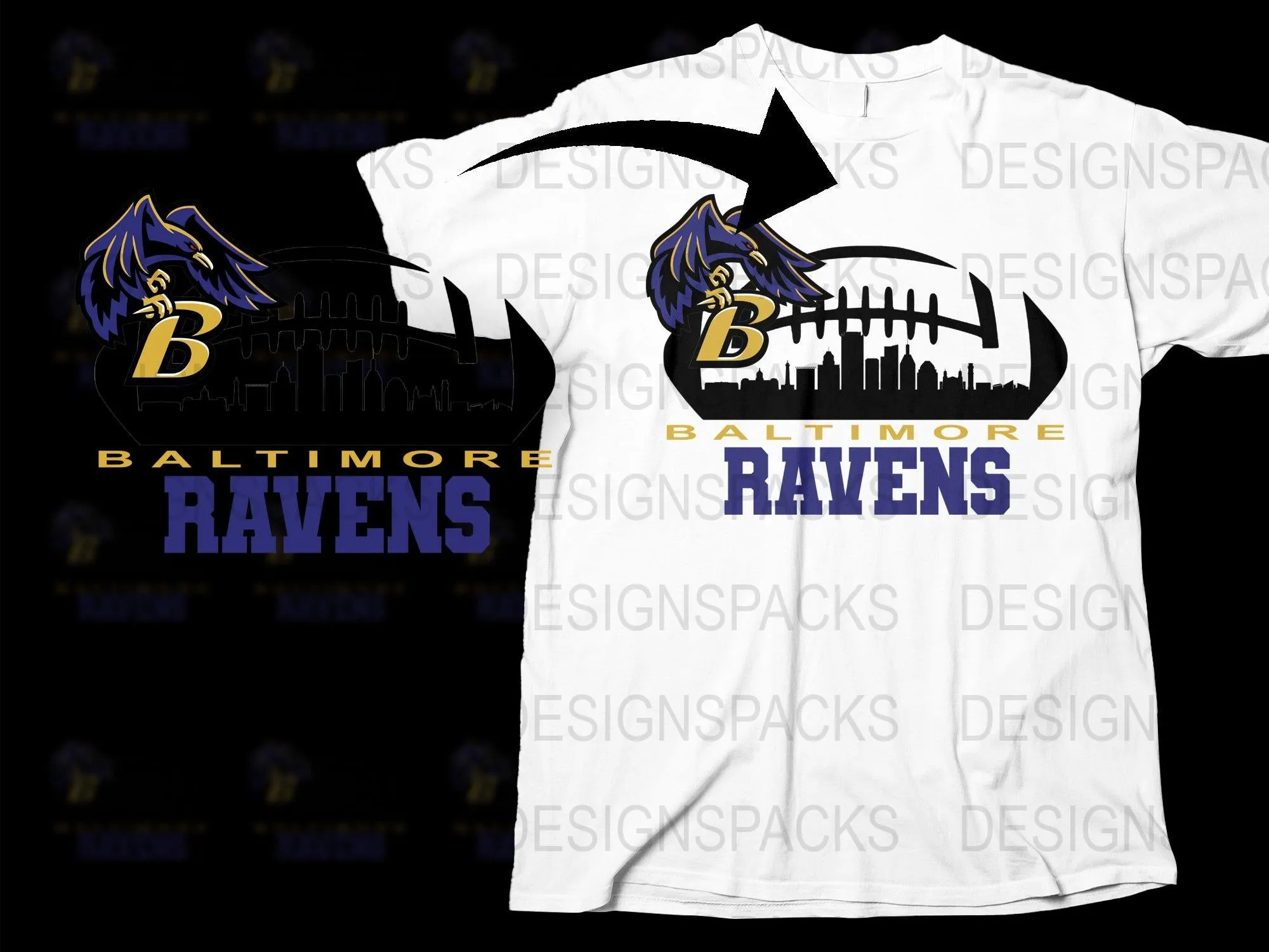 Baltimore Ravens Football Skyline Graphic Png Digital Download