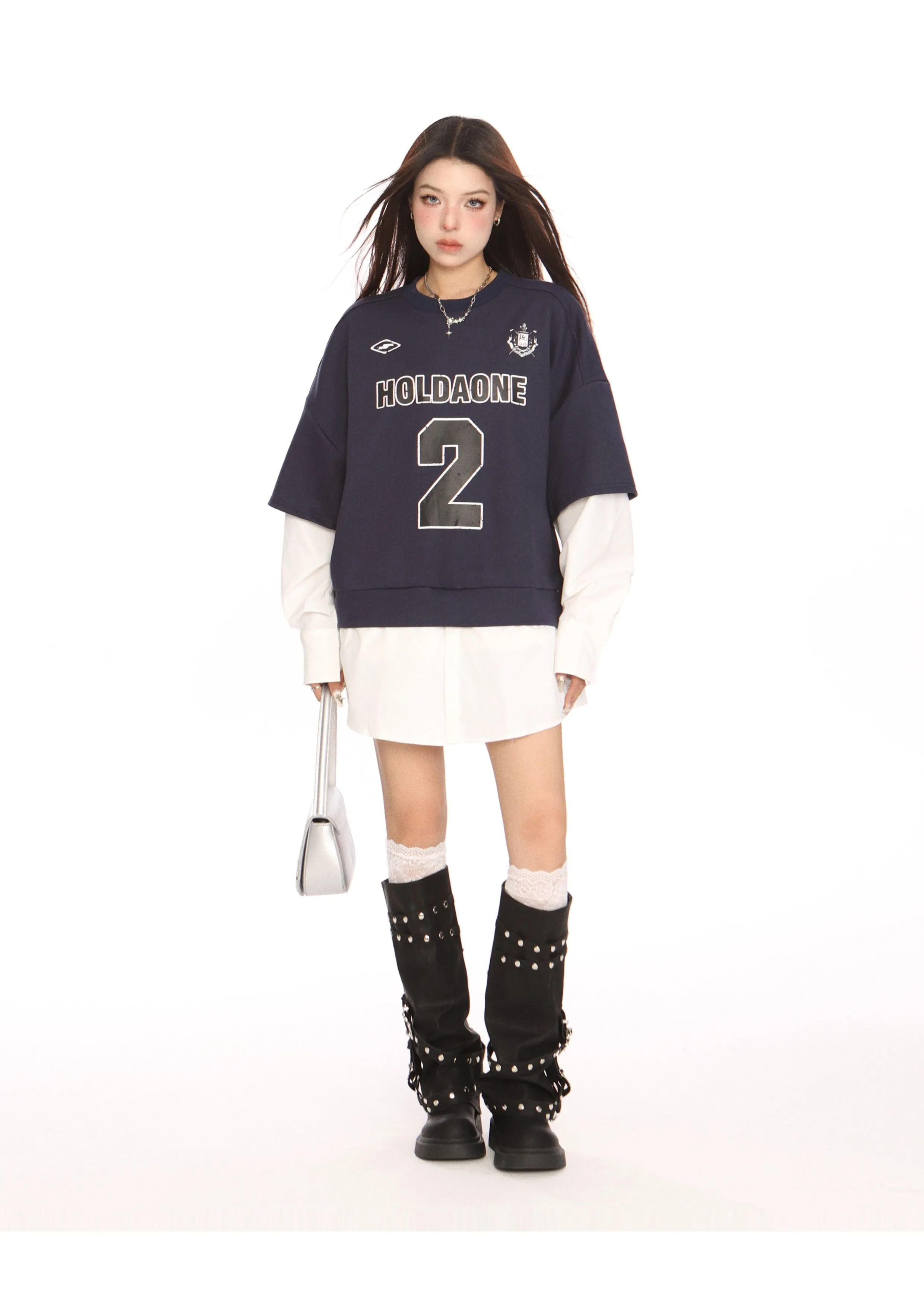 Blokecore sporty graphic fake two-piece jersey