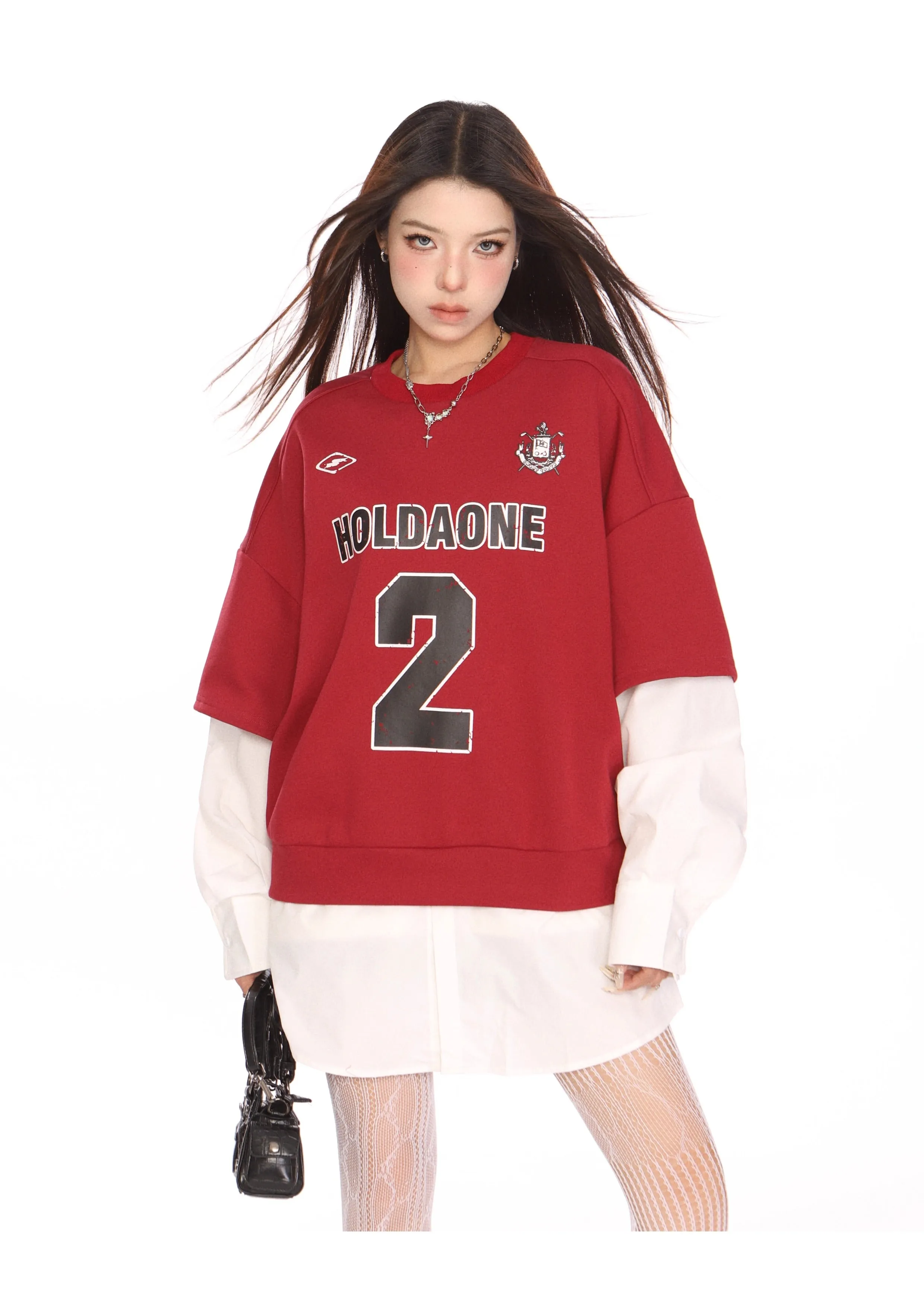 Blokecore sporty graphic fake two-piece jersey