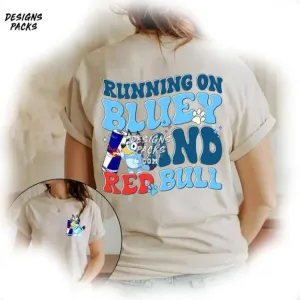 Bluey Energy Drink Bluey Mum Running On Bluey And Red Bull PNG Design