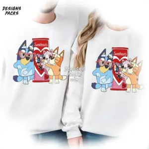 Bluey Mum Dad Bandit Heeler Bluey And Bingo Valentine Couple PNG Design