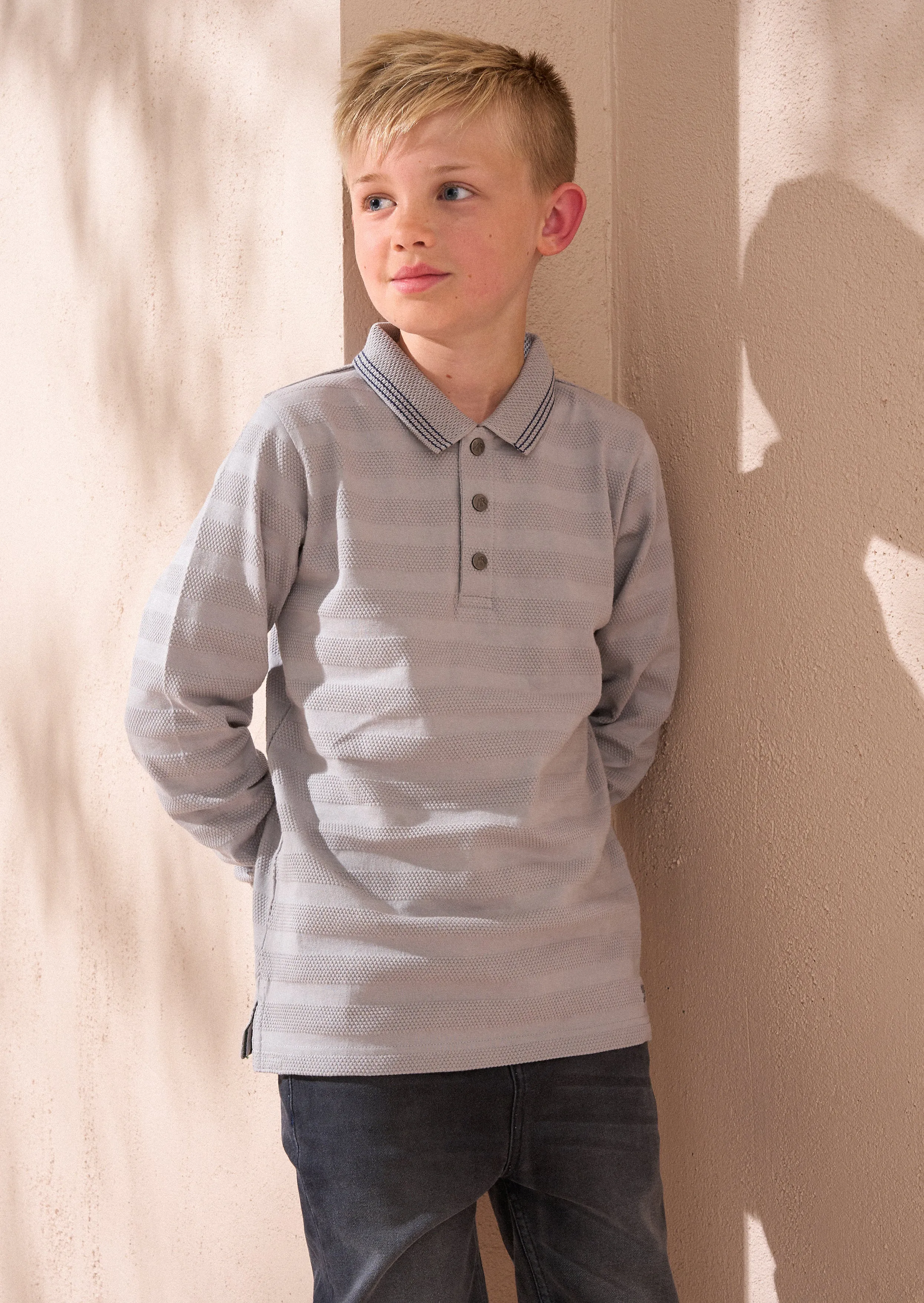 Caleb Grey Textured Stripe Polo