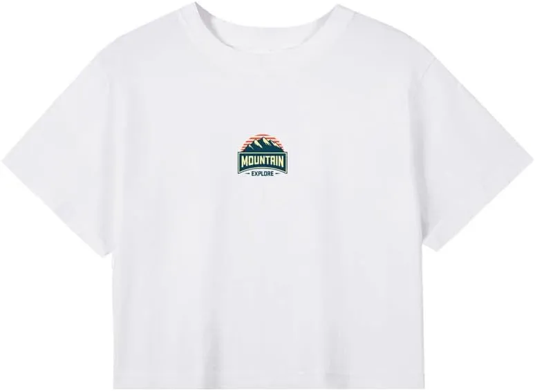 CORIRESHA Women's Retro Mountain Crewneck Summer Short Sleeve Crop Sun T-Shirt