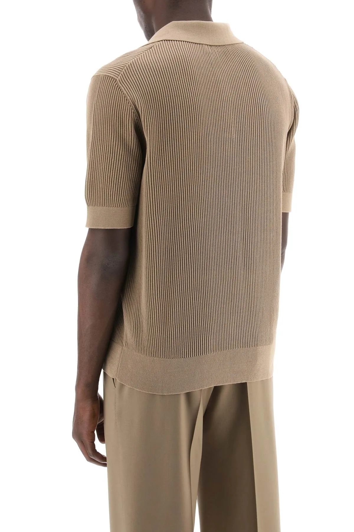 cotton ribbed perforated polo shirt