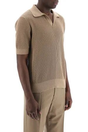 cotton ribbed perforated polo shirt