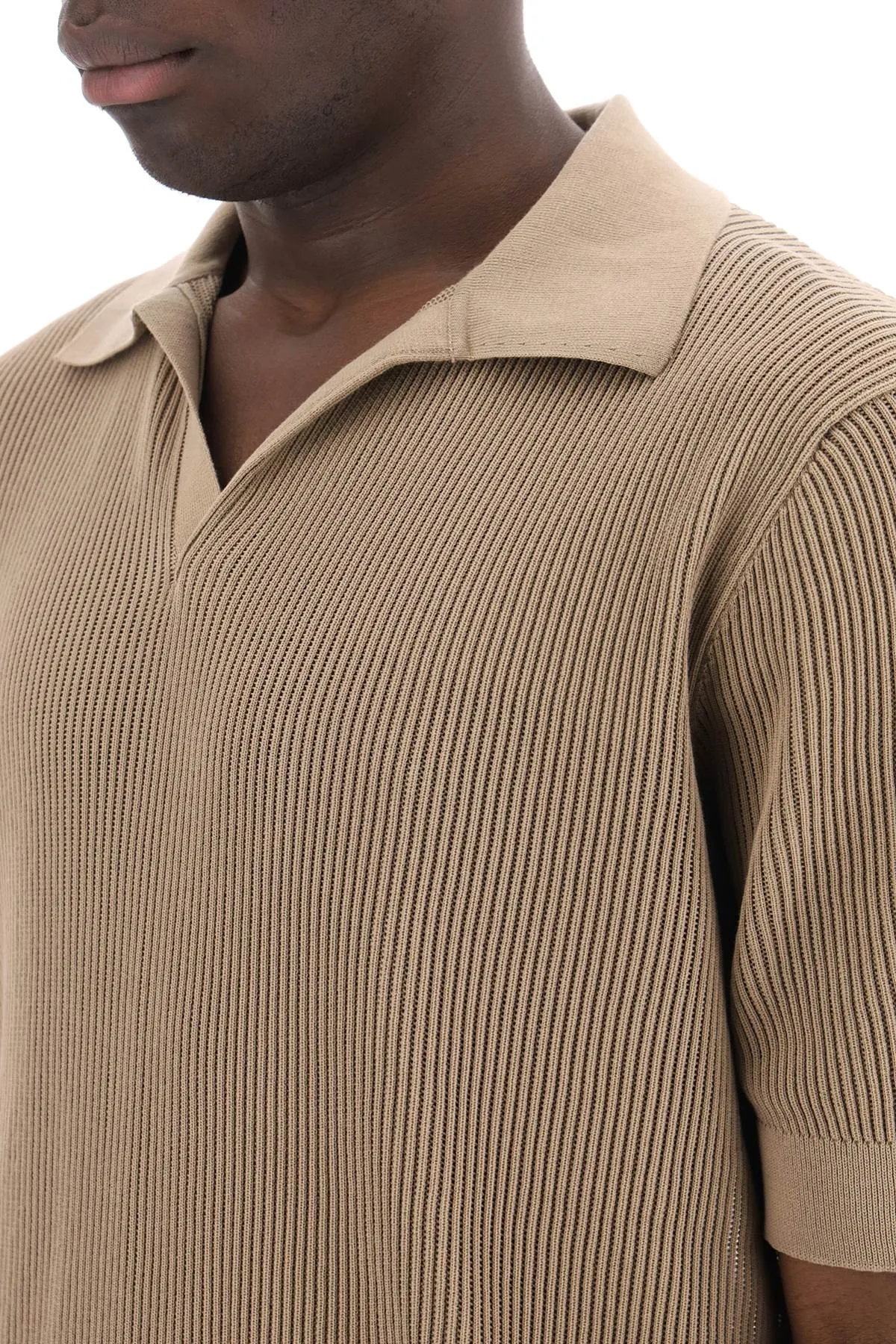 cotton ribbed perforated polo shirt