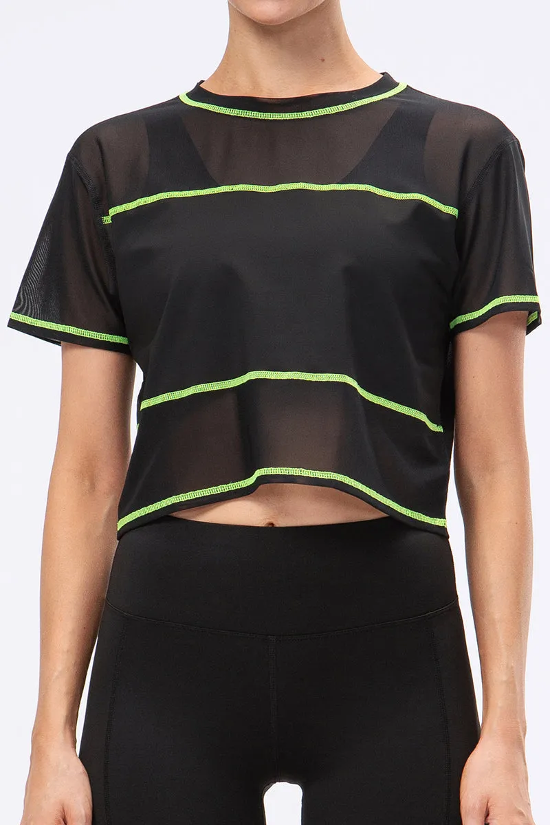 Crew Neck Cropped Short Sleeve T-Shirt Sheer