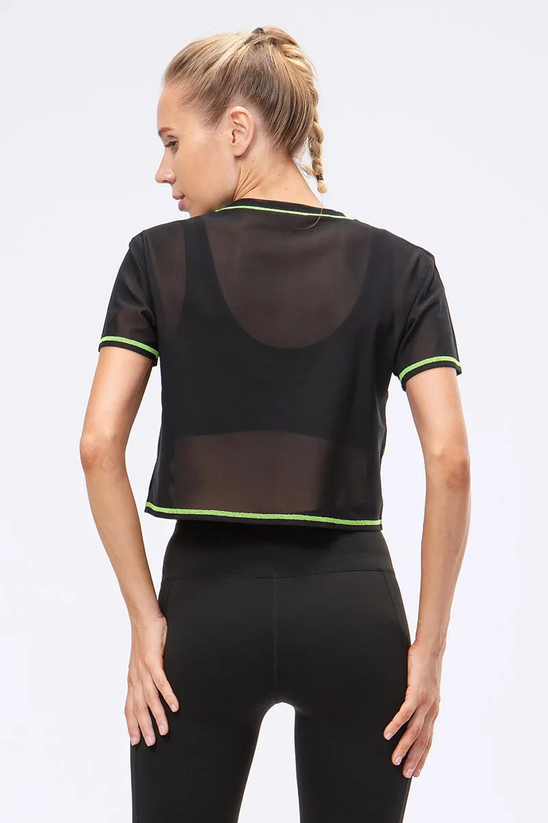 Crew Neck Cropped Short Sleeve T-Shirt Sheer