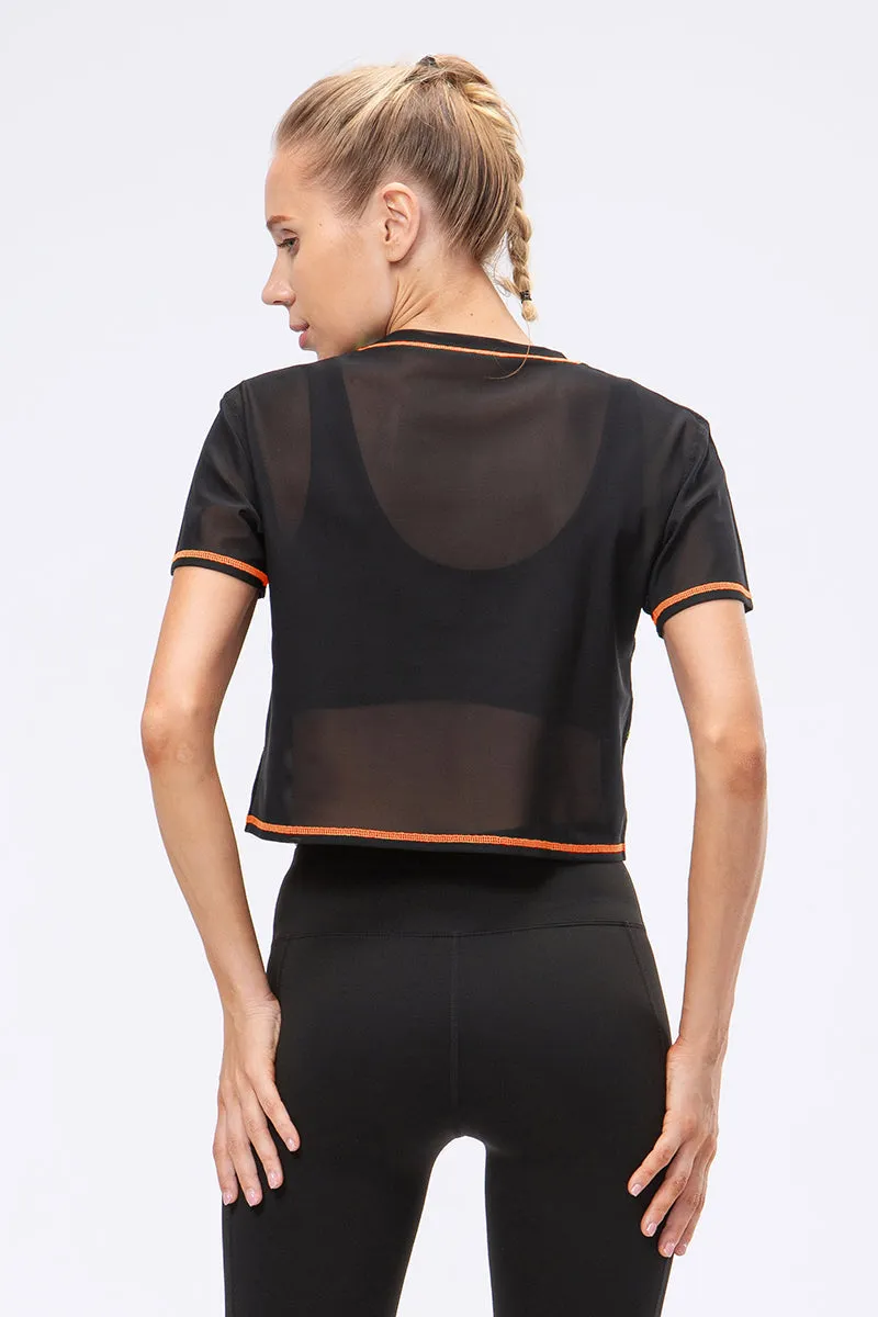 Crew Neck Cropped Short Sleeve T-Shirt Sheer
