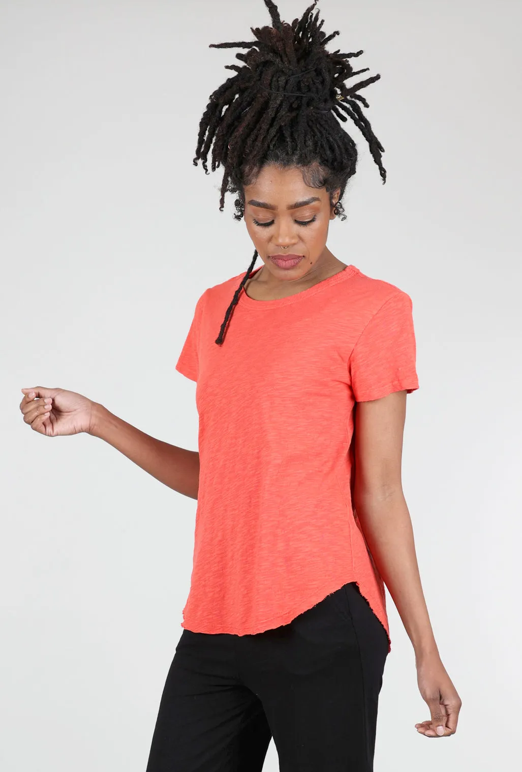 Crewneck Curve Hem Tee, Tangerine