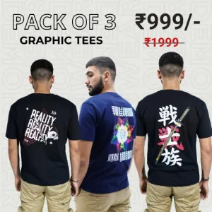 Demon Wear's "Reality" "Samurai" "Concept" Graphic T-Shirt Combo Pack Of 3 for Him