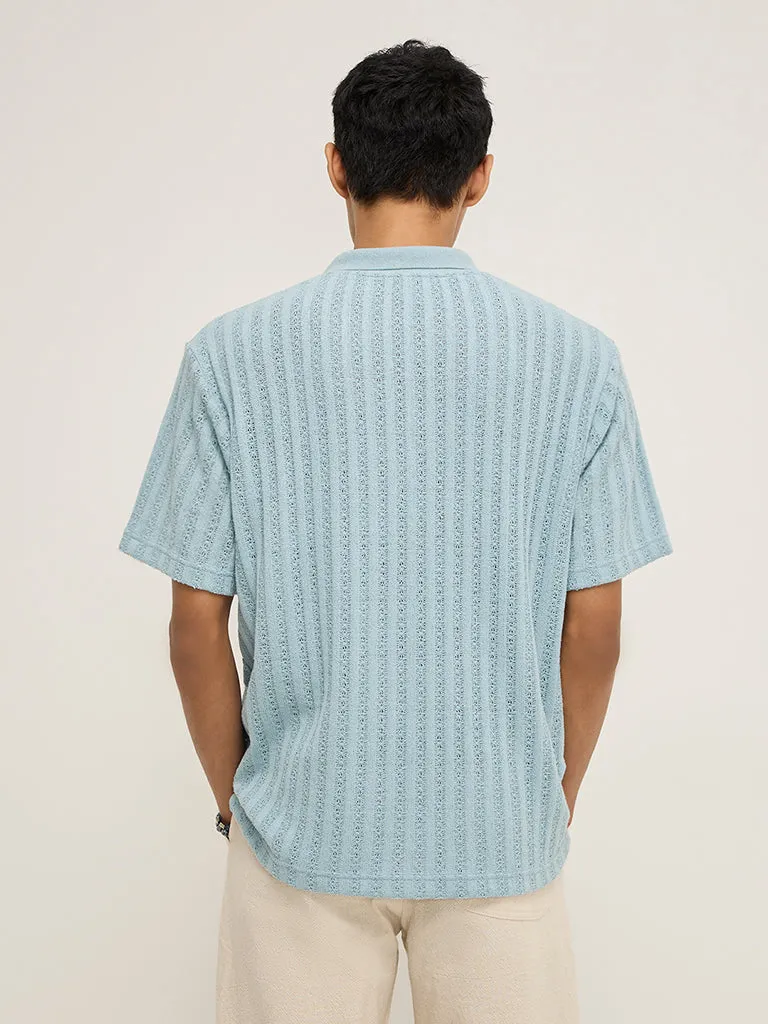 ETA Blue Knit-Textured Relaxed-Fit Polo T-Shirt