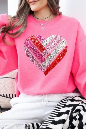Faux Sequins Striped Heart Graphic Sweatshirt