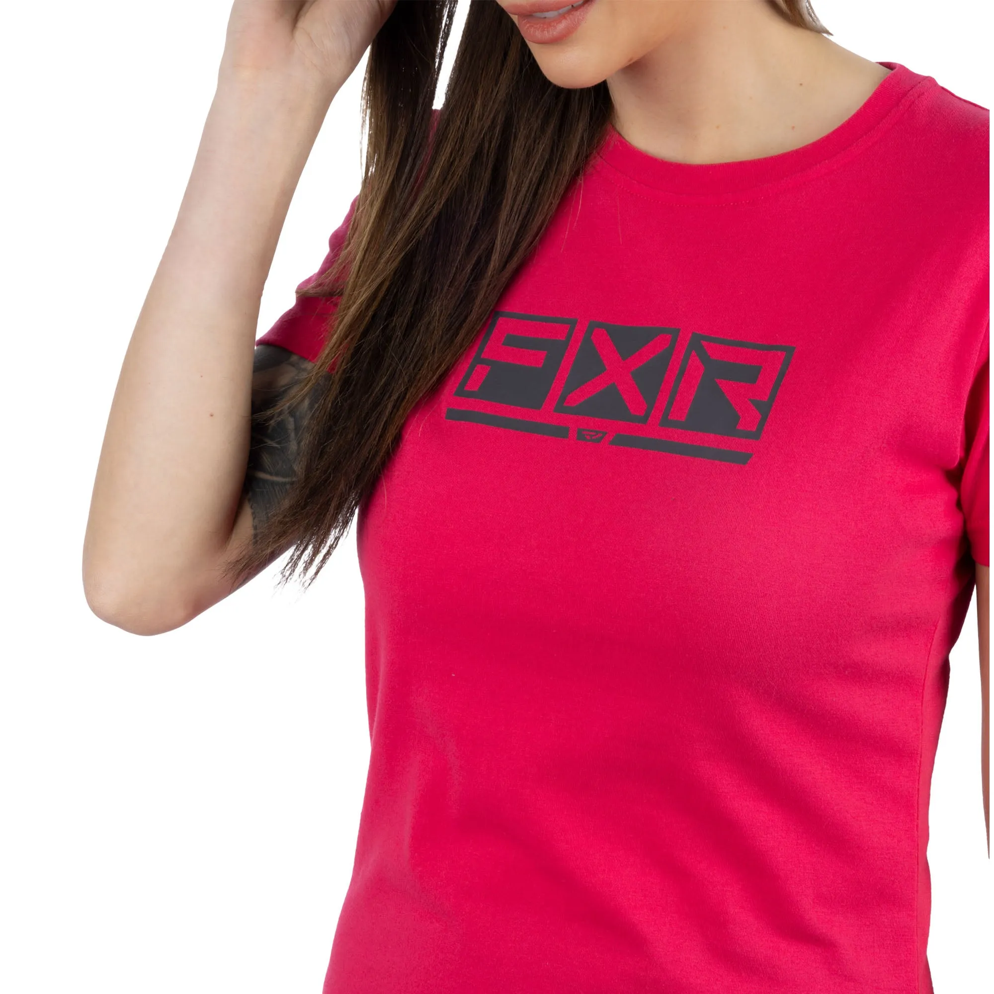 FXR  Womens Podium Premium T-Shirt Tee Crew Neck Short Sleeve Cotton Razz Asphalt