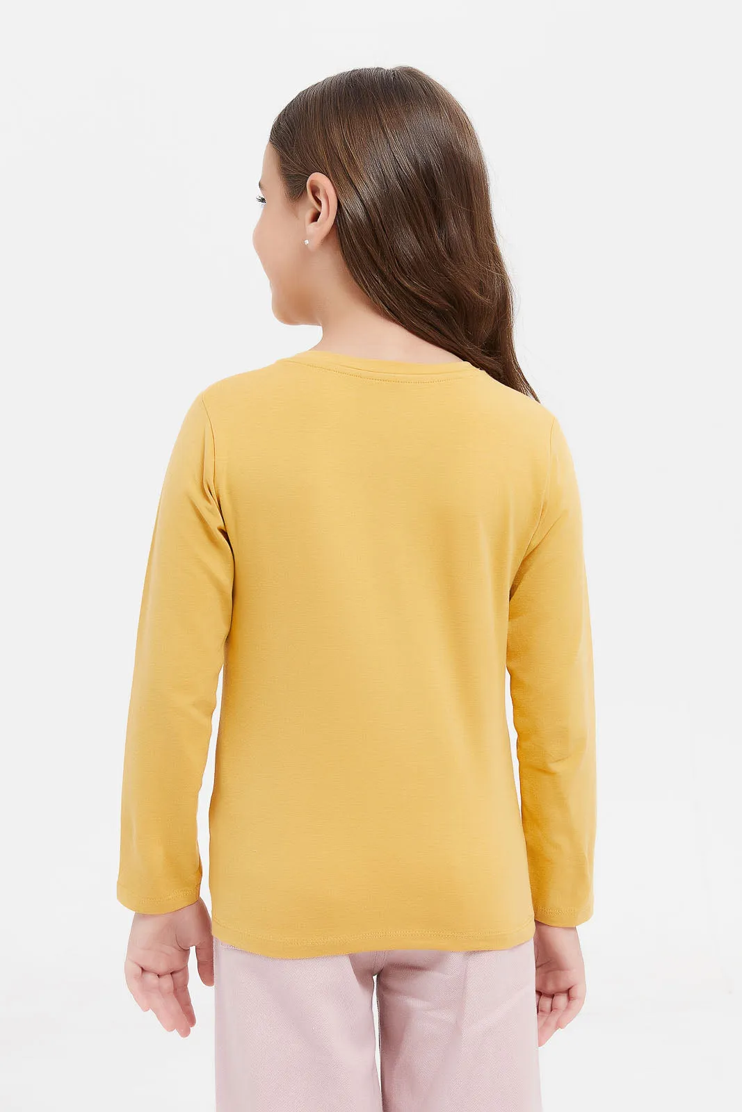 Girls Mustard Sequins Embellished T-Shirt