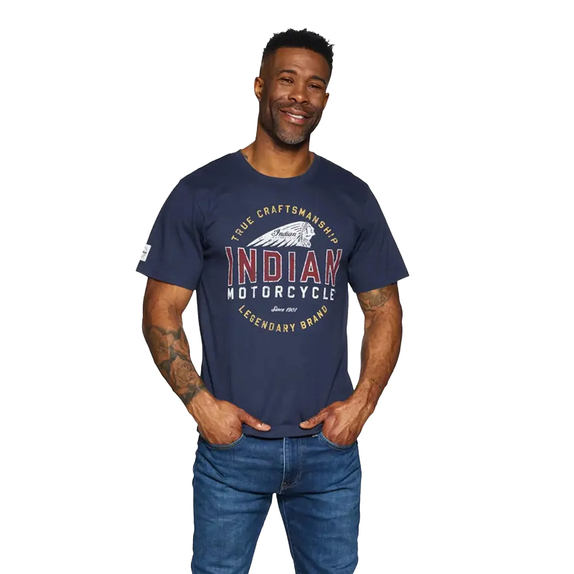 Indian Motorcycle Mens True Craftsmanship Headdress T-Shirt Blue