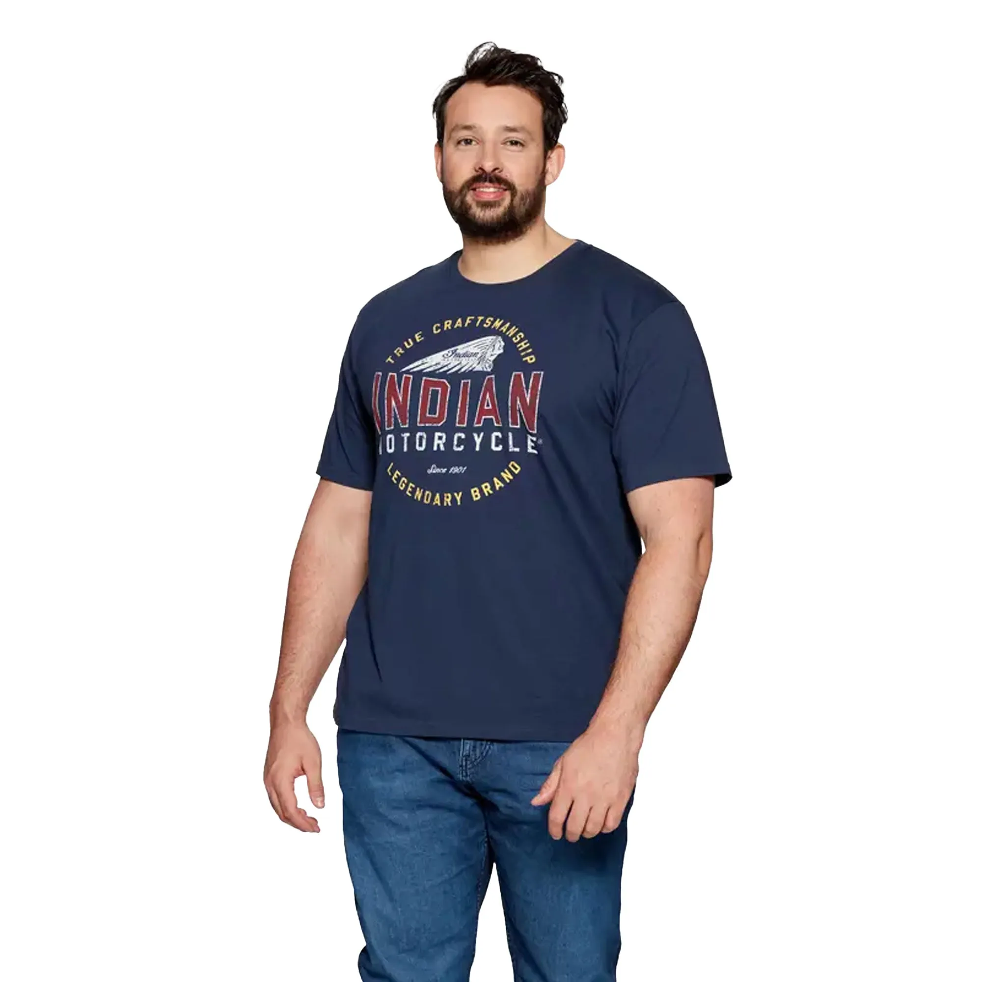 Indian Motorcycle Mens True Craftsmanship Headdress T-Shirt Blue