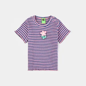 Infant Girls Yard Dyed Rib PINK & GREEN FLOWER-Pink