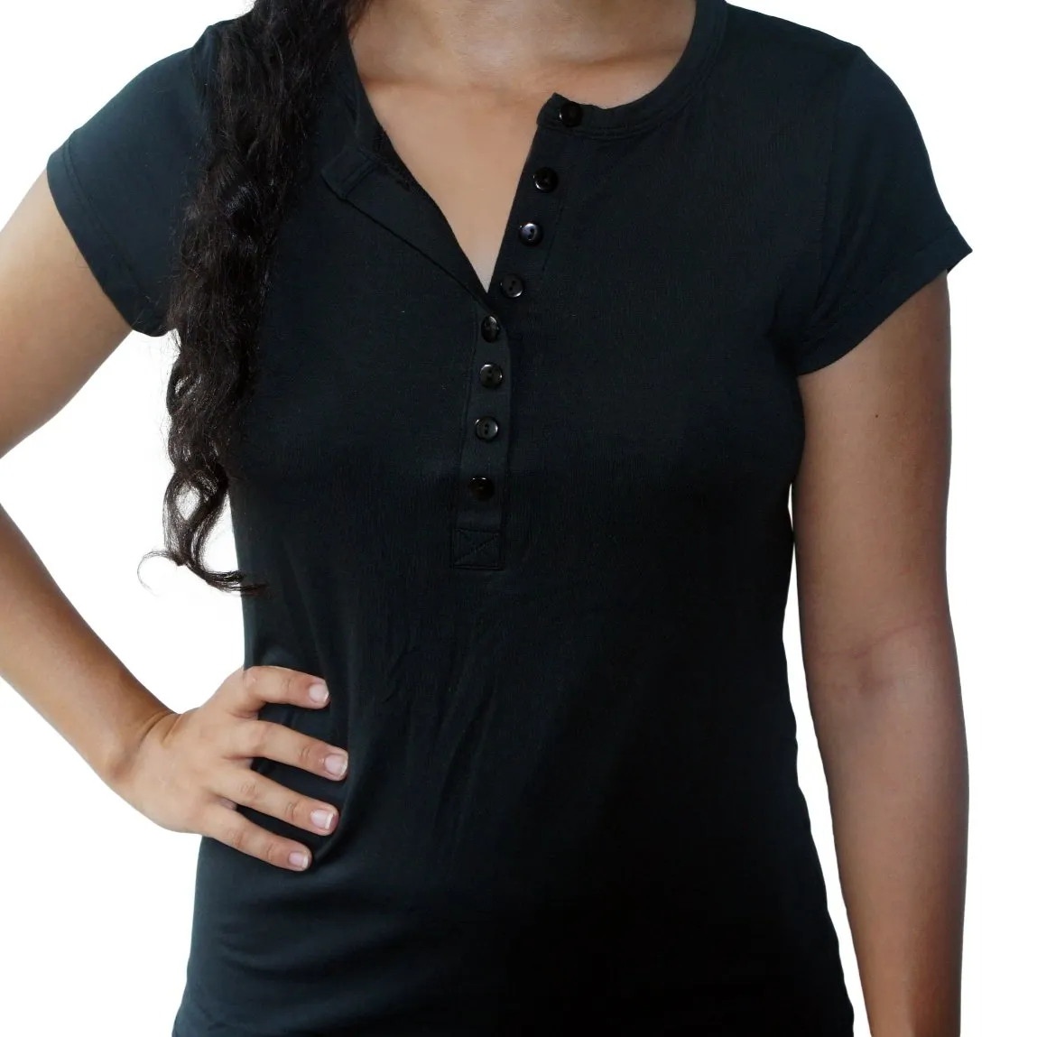 Ladies Bamboo Button T-Shirt