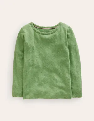 Long Sleeve Pointelle Top-English Ivy Green
