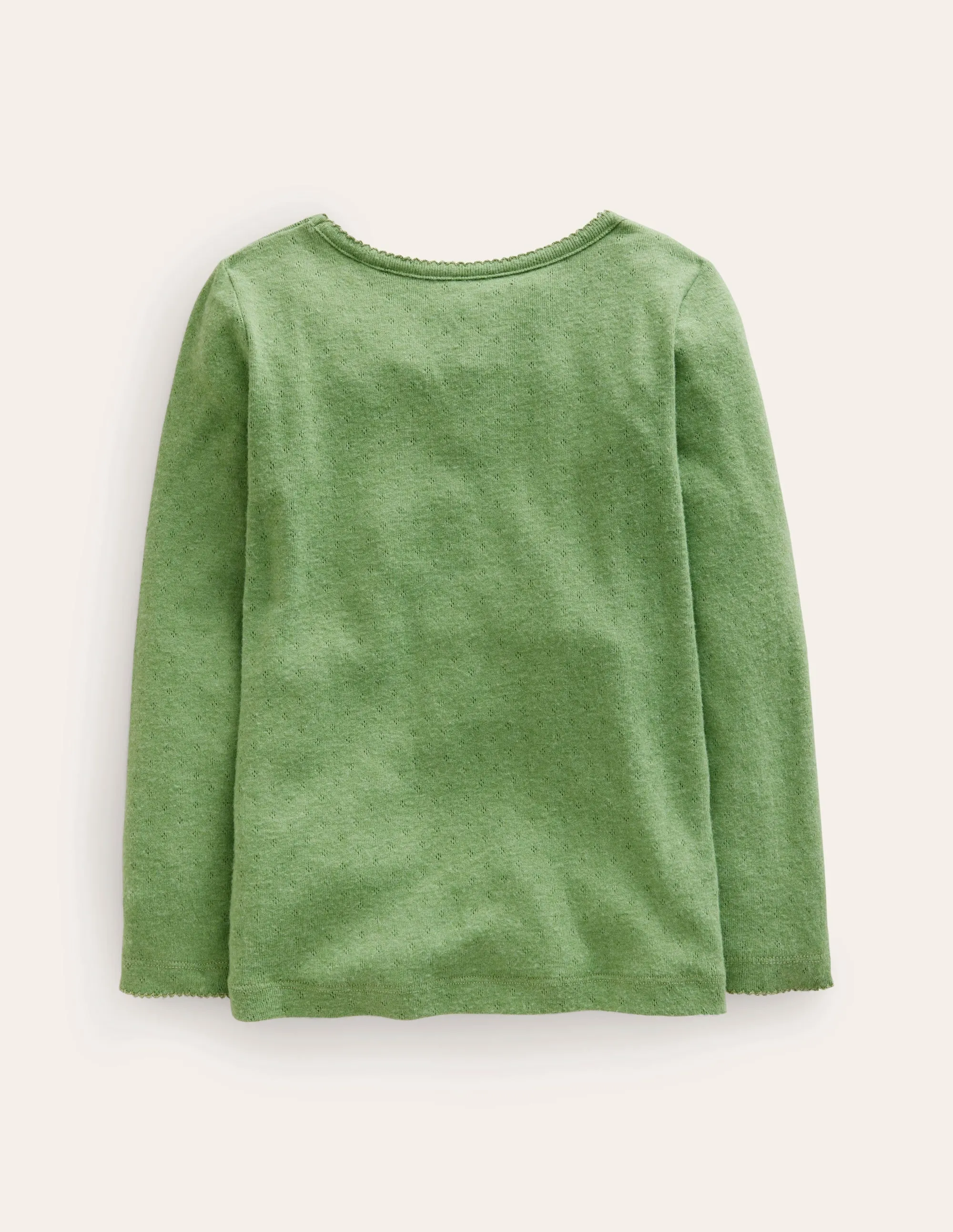 Long Sleeve Pointelle Top-English Ivy Green