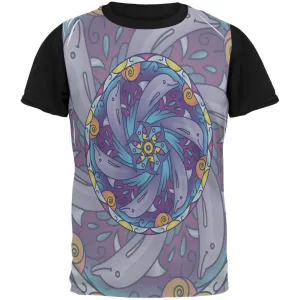 Mandala Trippy Stained Glass Dolphins All Over Mens Black Back T Shirt