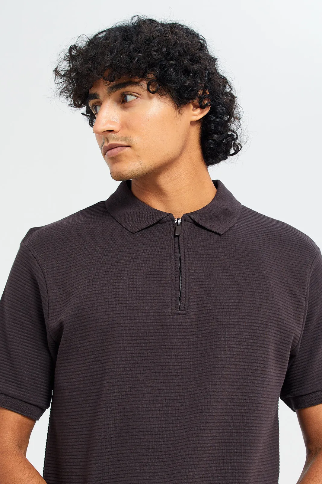 Men Brown Textured Polo Shirt