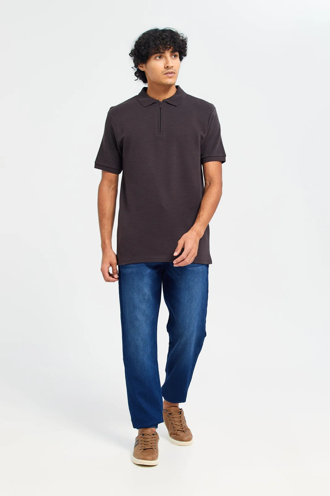 Men Brown Textured Polo Shirt