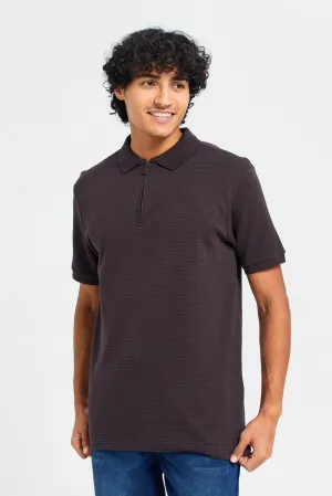 Men Brown Textured Polo Shirt