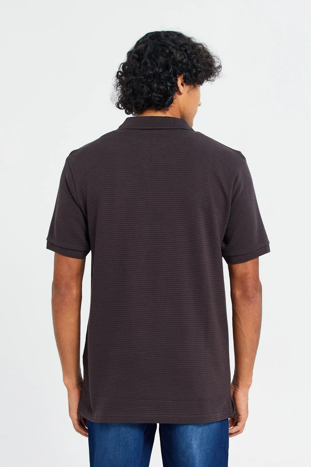 Men Brown Textured Polo Shirt