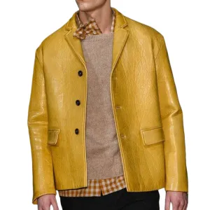 Men's Fashion Casual Single-breasted Textured Leather Blazer 82956019K