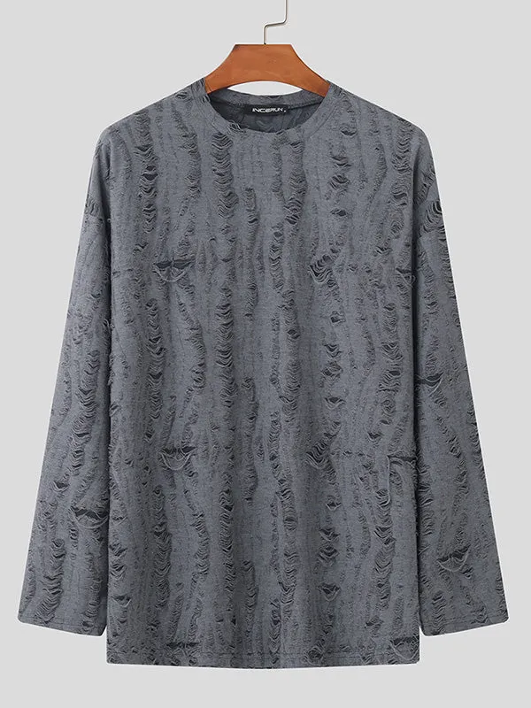 Mens Minimalist Textured Long-Sleeve T-Shirt SKUK76398