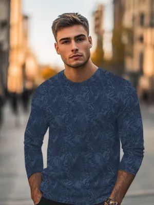 Men's Mood Indigo Printed Full Sleeve Slim Fit Cotton T-Shirt