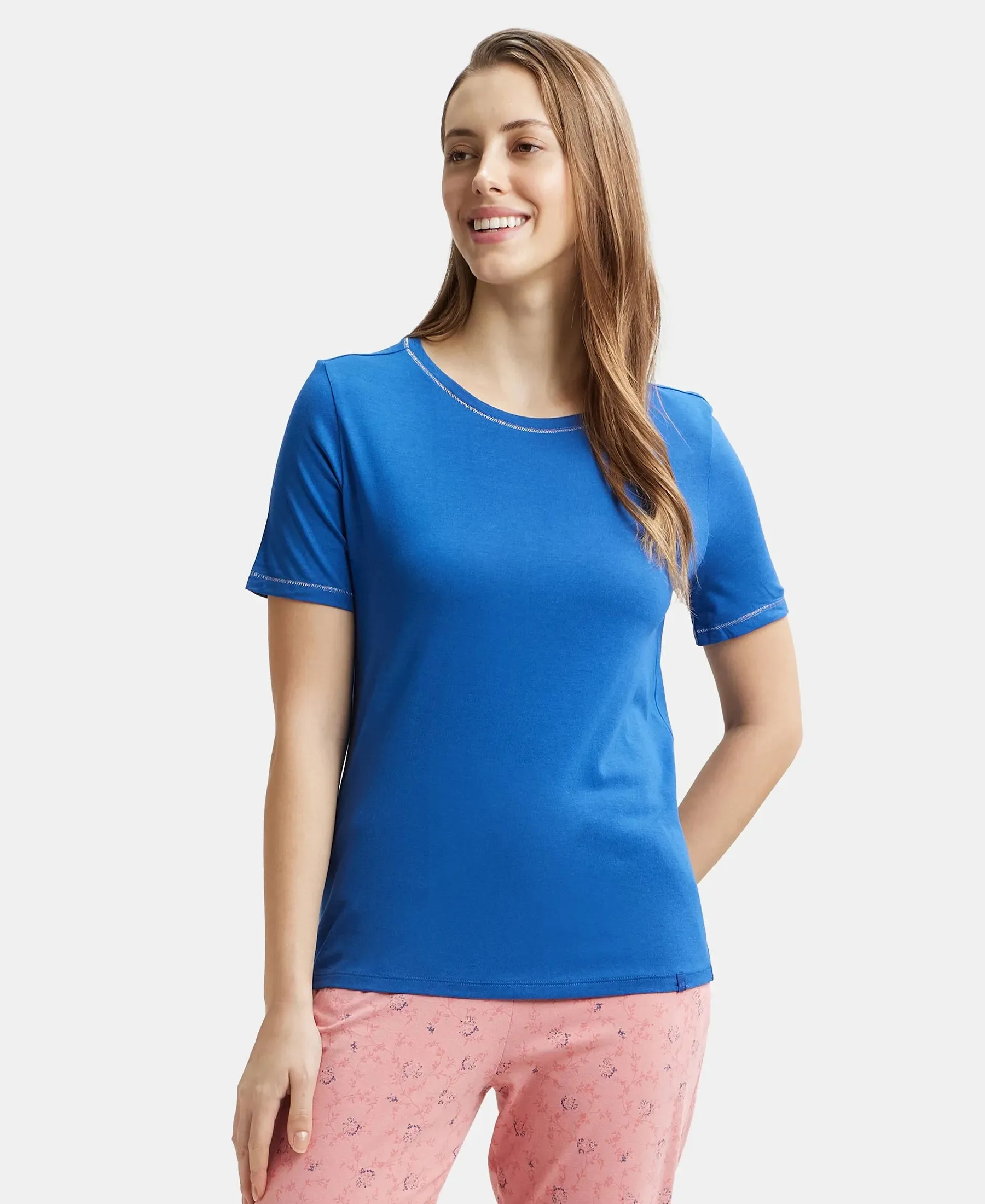Micro Modal Cotton Relaxed Fit Round neck Half Sleeve T-Shirt - Blue Quartz