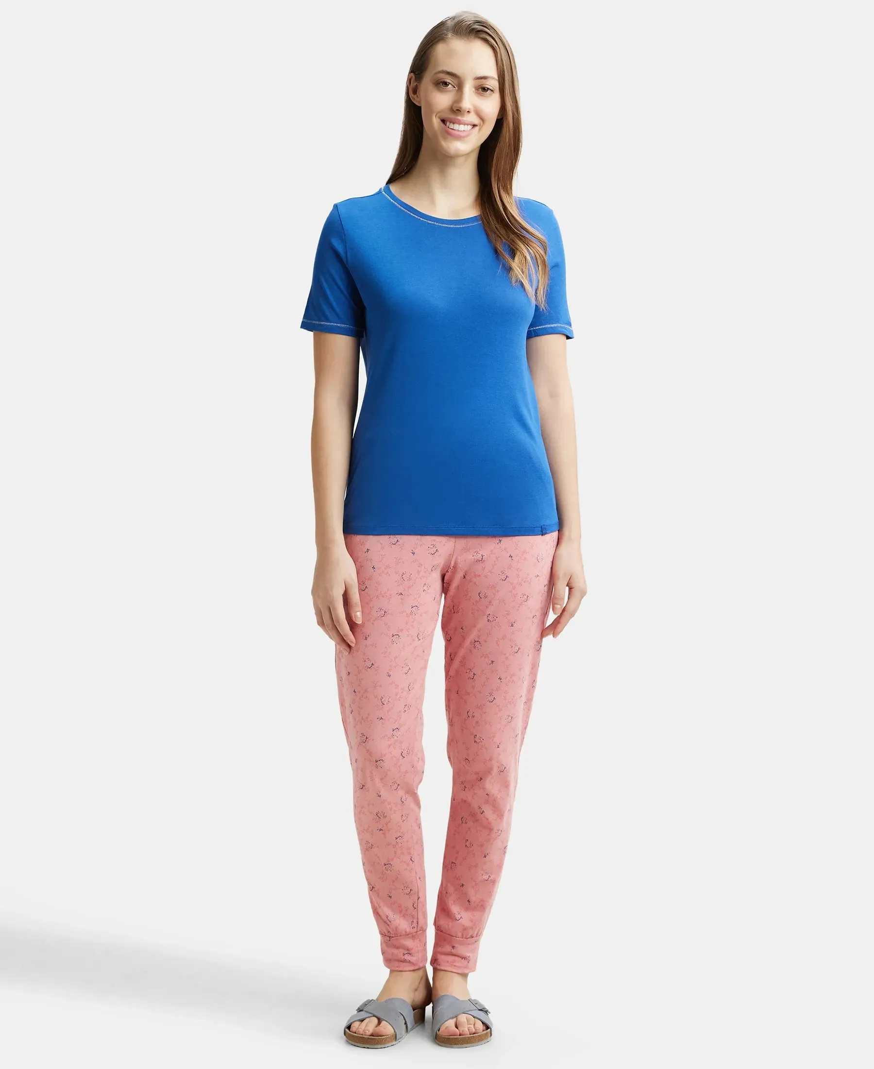 Micro Modal Cotton Relaxed Fit Round neck Half Sleeve T-Shirt - Blue Quartz