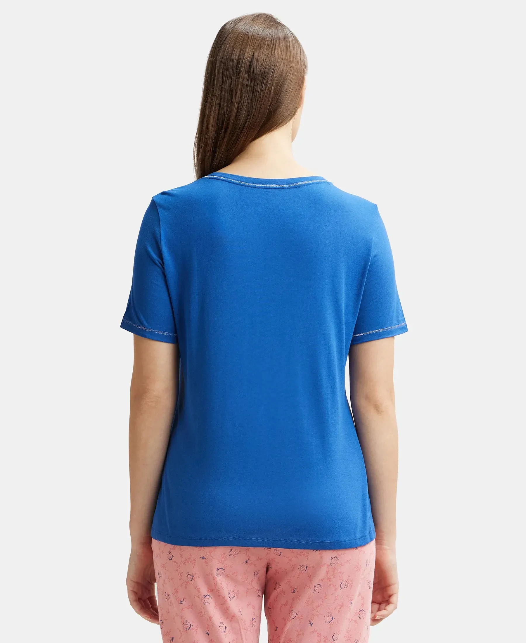 Micro Modal Cotton Relaxed Fit Round neck Half Sleeve T-Shirt - Blue Quartz