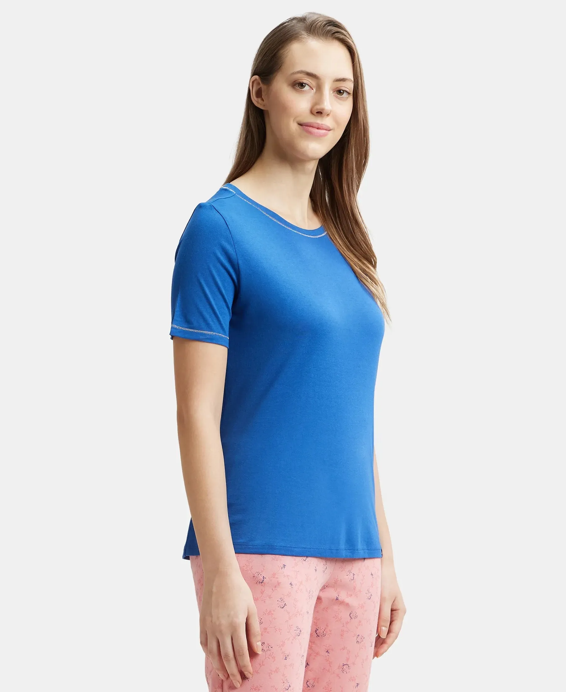 Micro Modal Cotton Relaxed Fit Round neck Half Sleeve T-Shirt - Blue Quartz