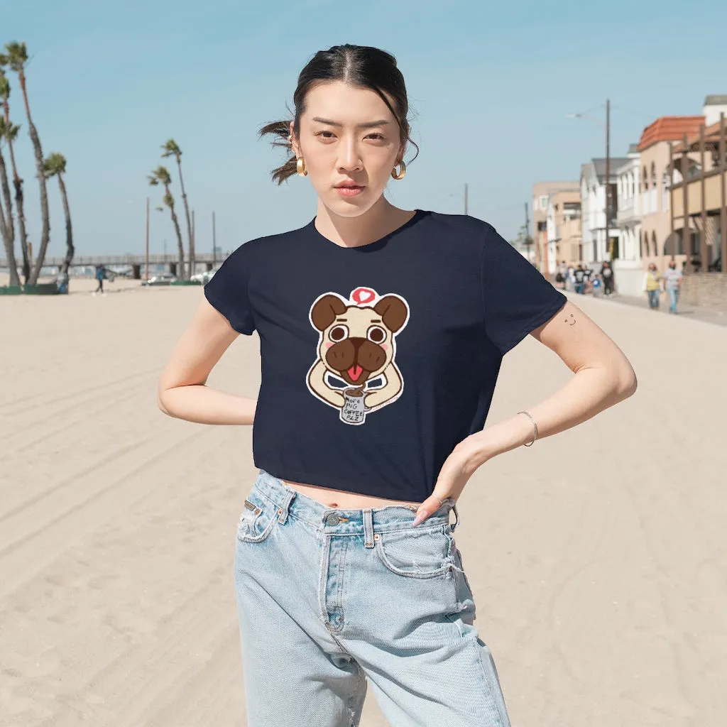 More Pug Coffee Please Women's Flowy Cropped Tee