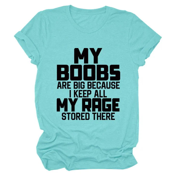 MY BOOBS ARE BIG LETTERS Women's Short-sleeved Loose Round Neck T-shirt