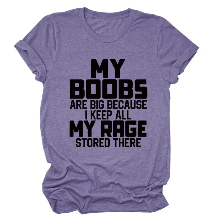 MY BOOBS ARE BIG LETTERS Women's Short-sleeved Loose Round Neck T-shirt