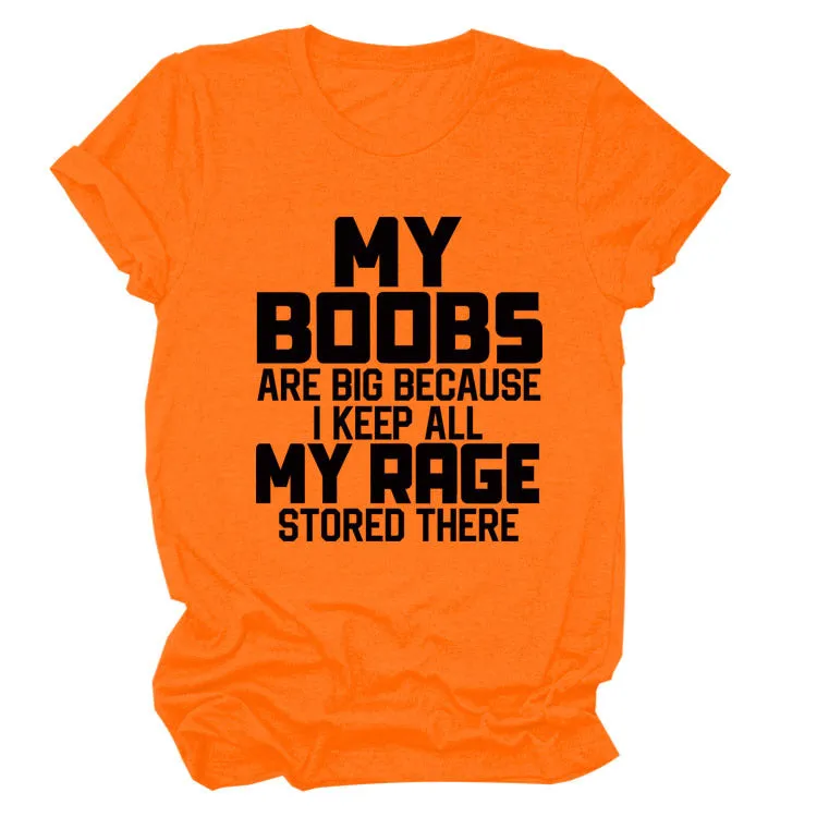MY BOOBS ARE BIG LETTERS Women's Short-sleeved Loose Round Neck T-shirt