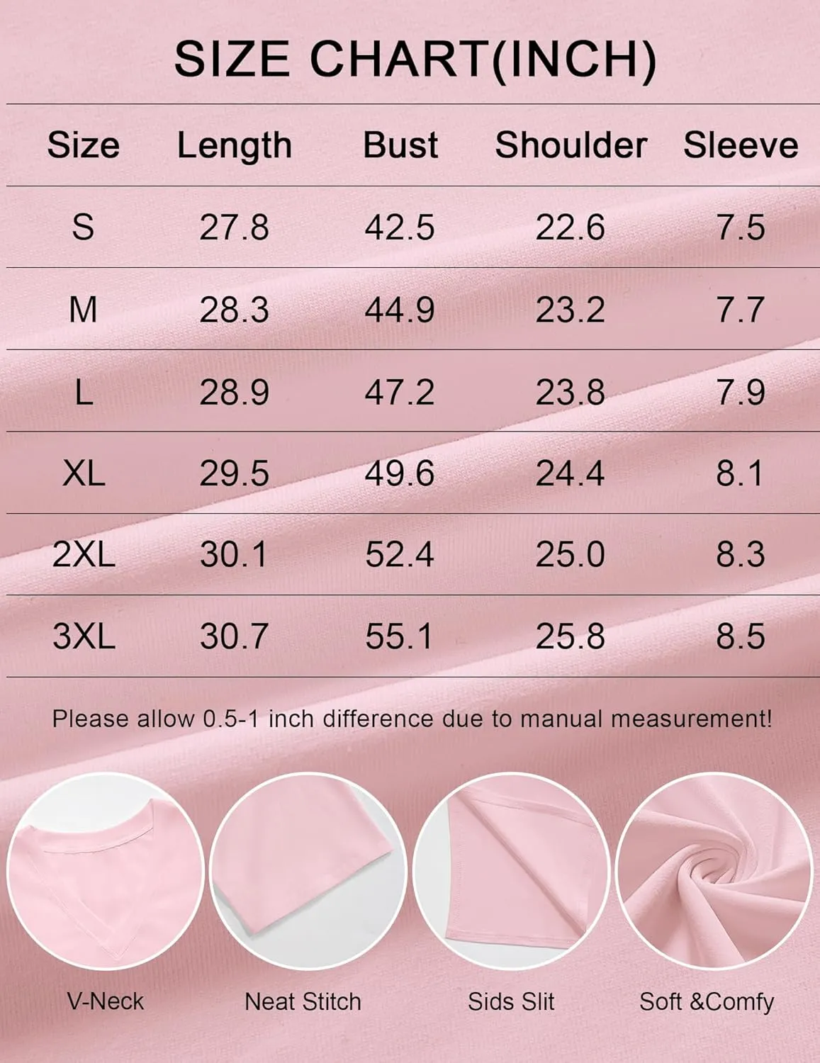 Neweek Womens Oversized Workout T Shirts Short Sleeve V Neck Side Slit T-Shirt Summer Casual Basic Tee Tops Loose Fit