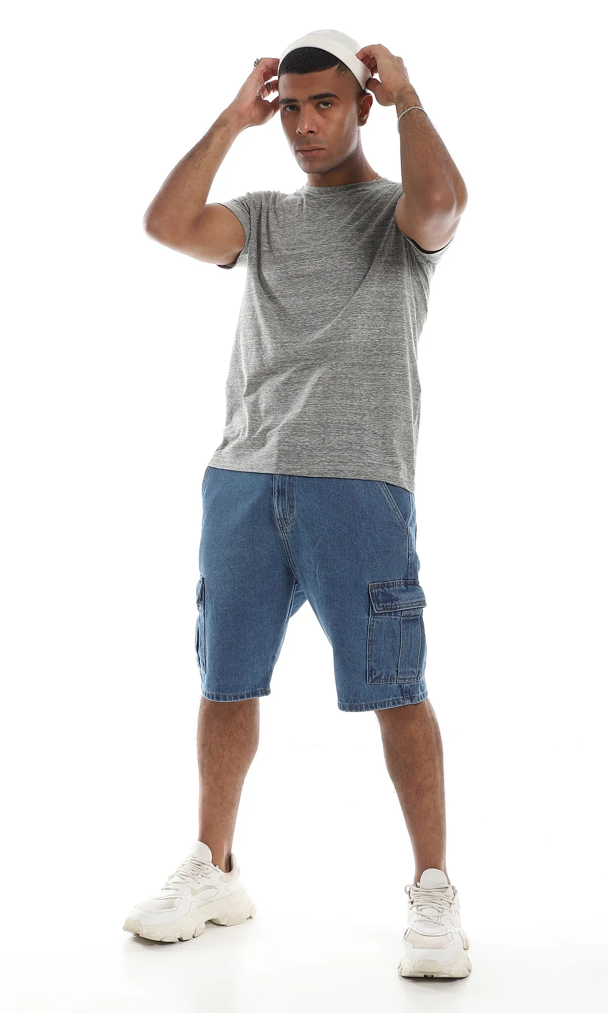 O164016 Basic Round Short Sleeves Heather Grey T-Shirt