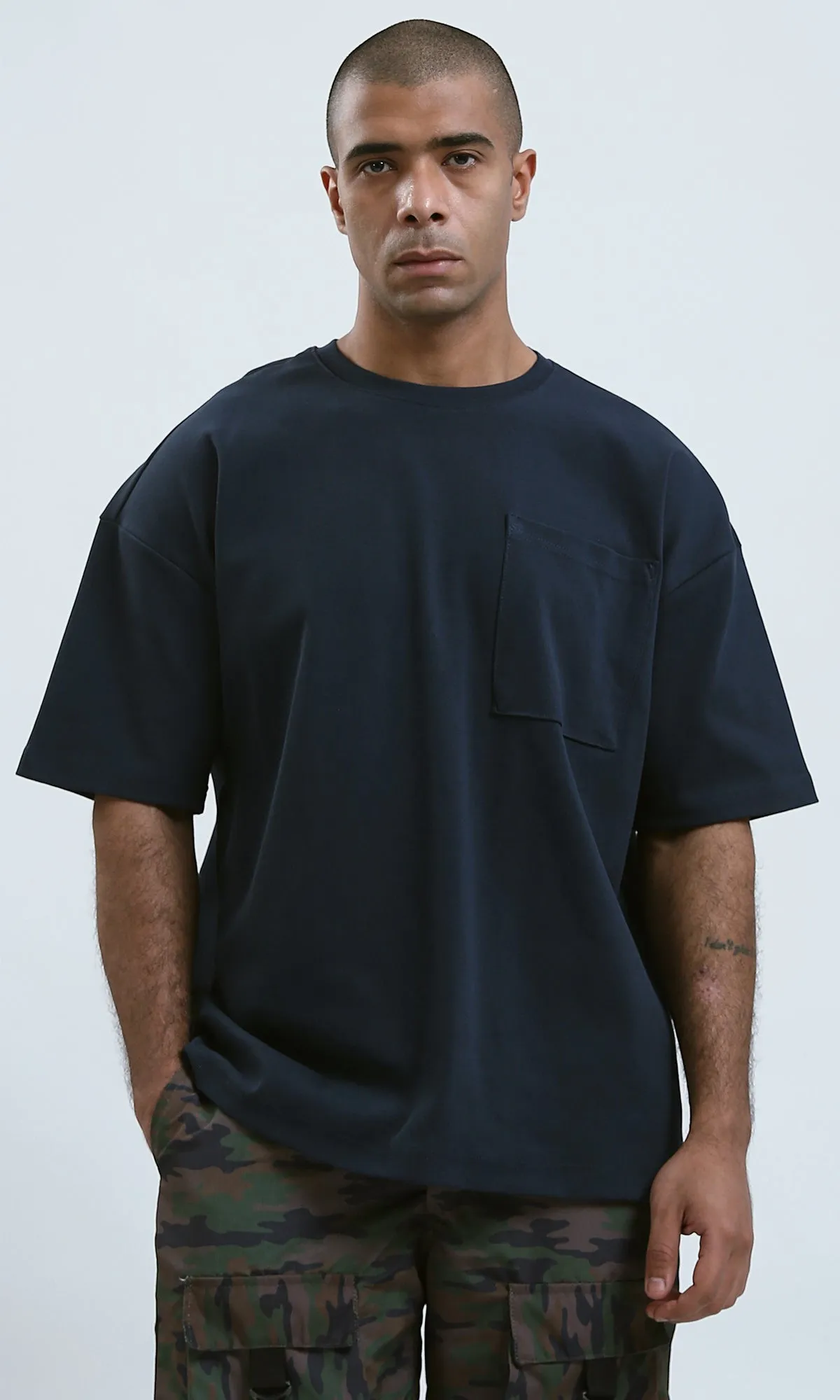 O182414 Relaxed Fit Navy Shirt With Side Pockets