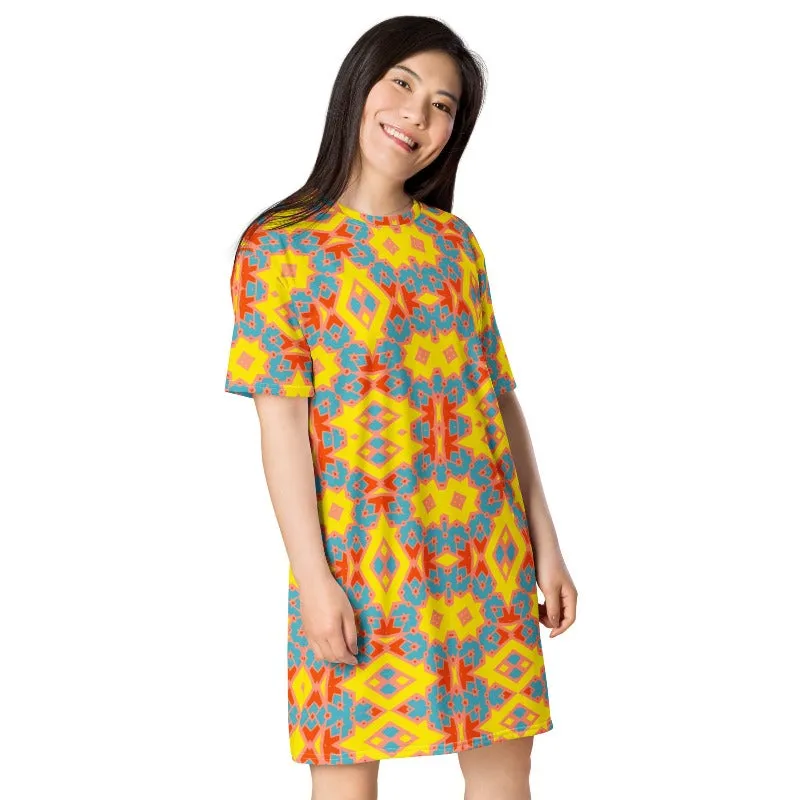 Oversized T-shirt Dress with Colorful Pattern Design